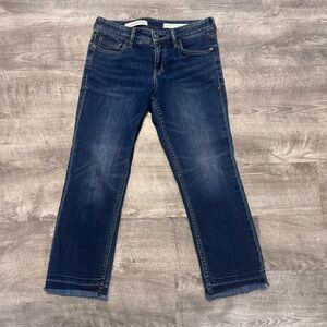 Pilcro Anthropologie Script Frayed Hem Crop Jean Dark Wash Womens Petites Sz 26P